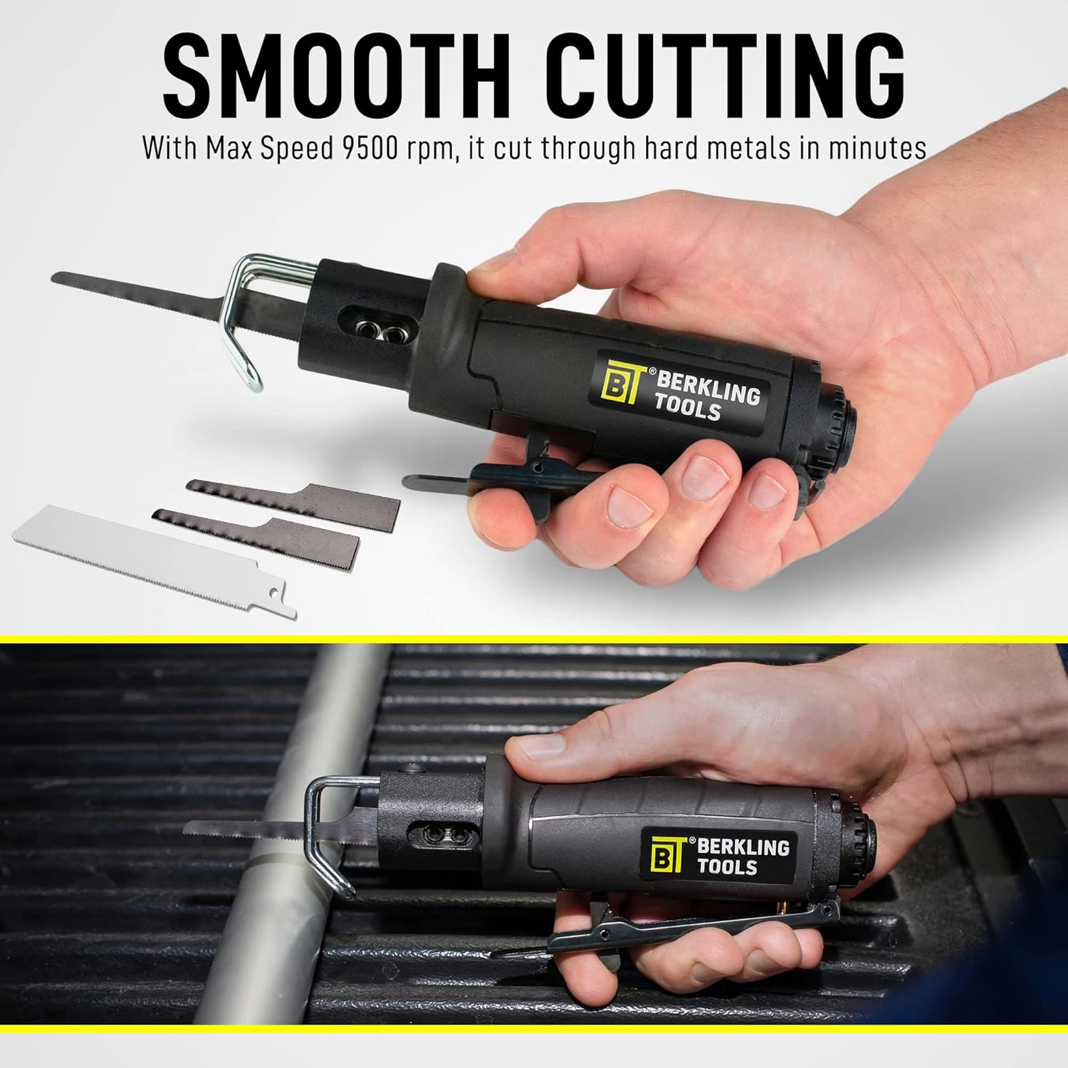 Compact Low Vibration Air Saw with 8 pcs Blade Kit Pneumatic Reciprocating Body Saw G518010