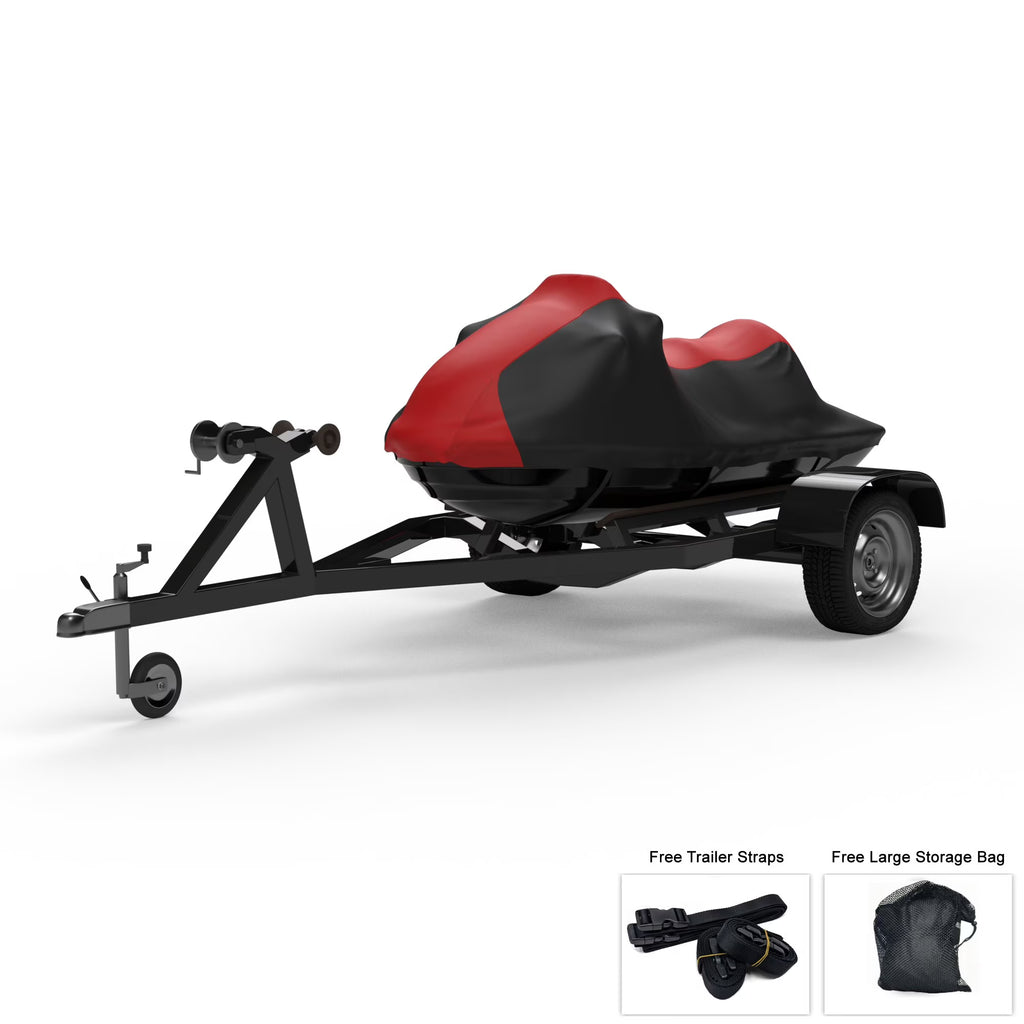 Red Black All Weather Trailerable Jet Ski Cover with Trailer Straps and Storage Bag D974