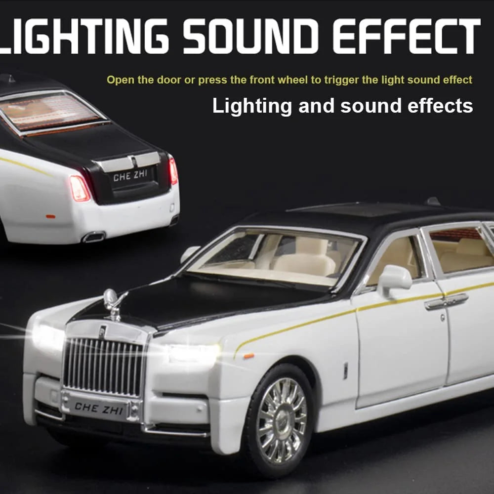 Diecast Cars 1:32 Scale Rolls-Royce Phantom Model Car, Zinc Alloy Pull Back Toy Car with Sound and Light I42776