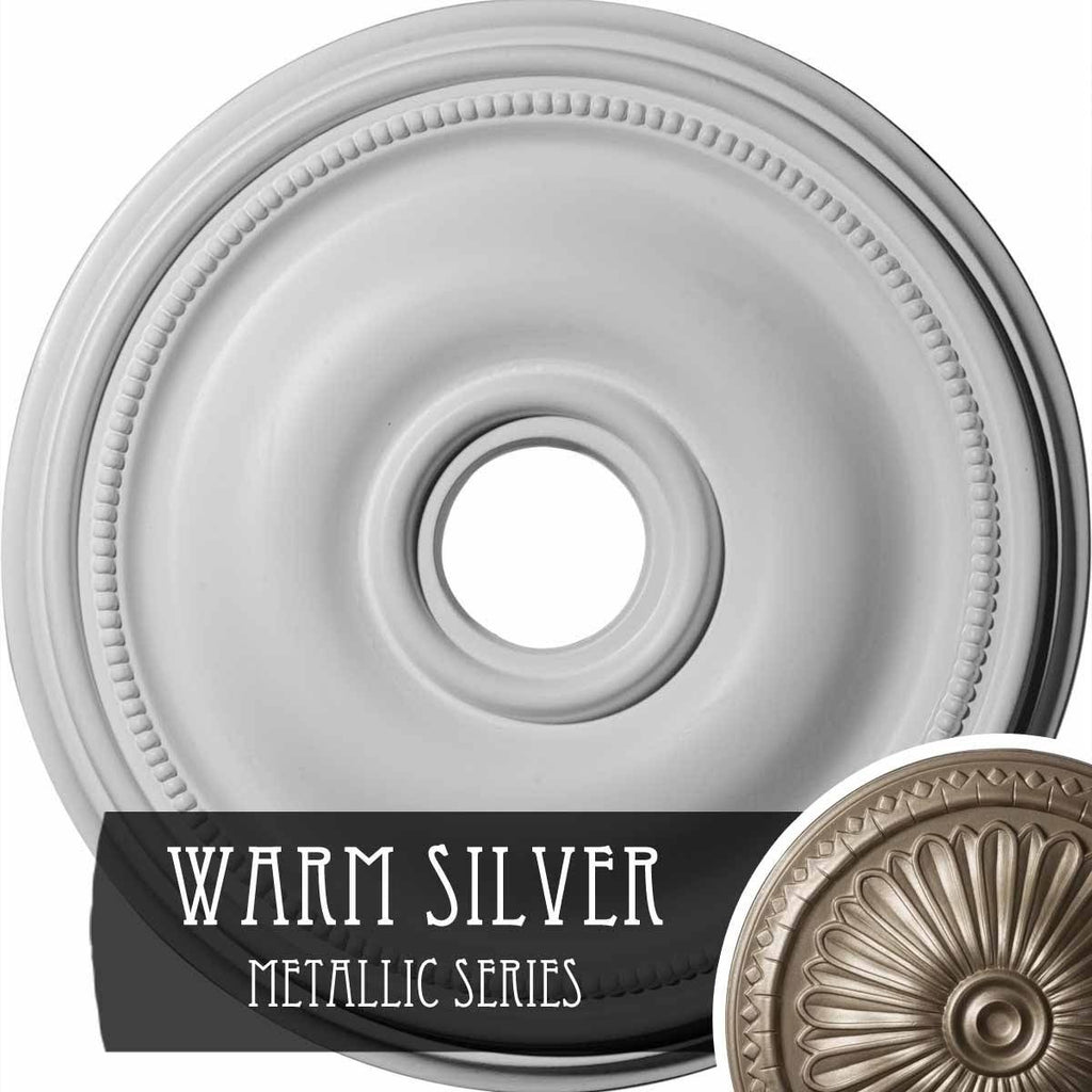 18 1/8x22OD x 3 3/4x22ID x 1 1/8x22P Hand-Painted Warm Silver Ceiling Medallion M15782