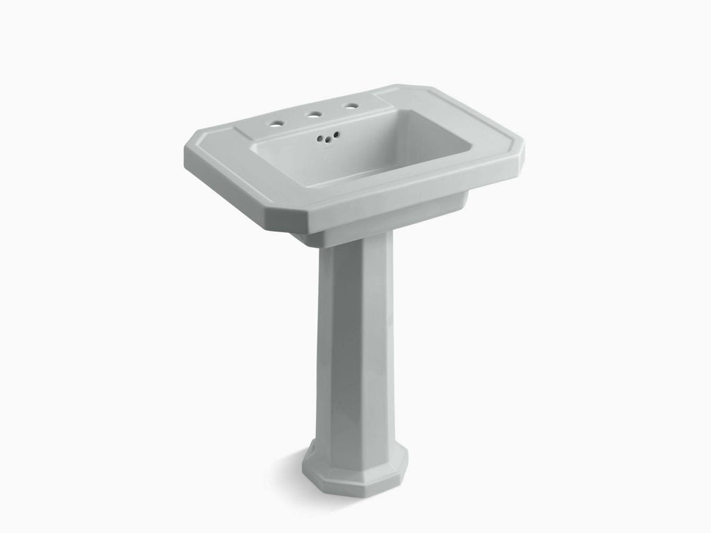 Pedestal Bathroom Sink with 8 In. Widespread Faucet Holes, Ice Grey O6074