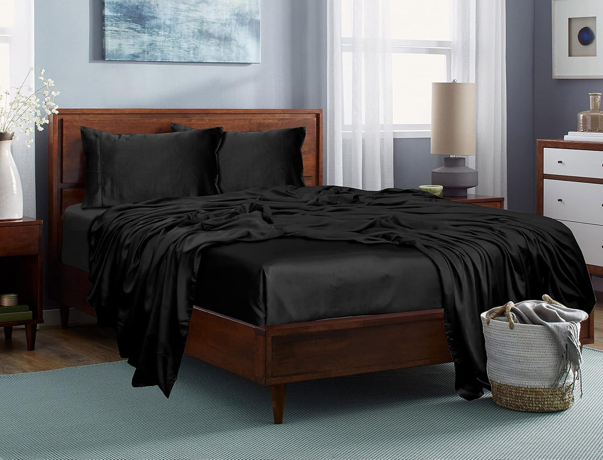 Split King Charcoal Gray 5PC Tencel Lyocell Bed Sheets Set E99869