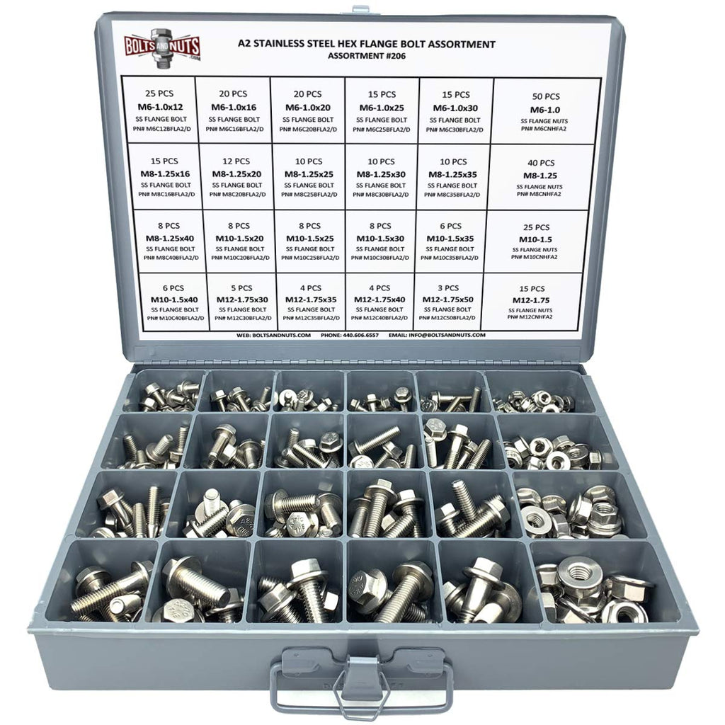 343 Pcs Metric Stainless Steel Hex Flange Screws Bolts Nuts Assortment Kit M50036