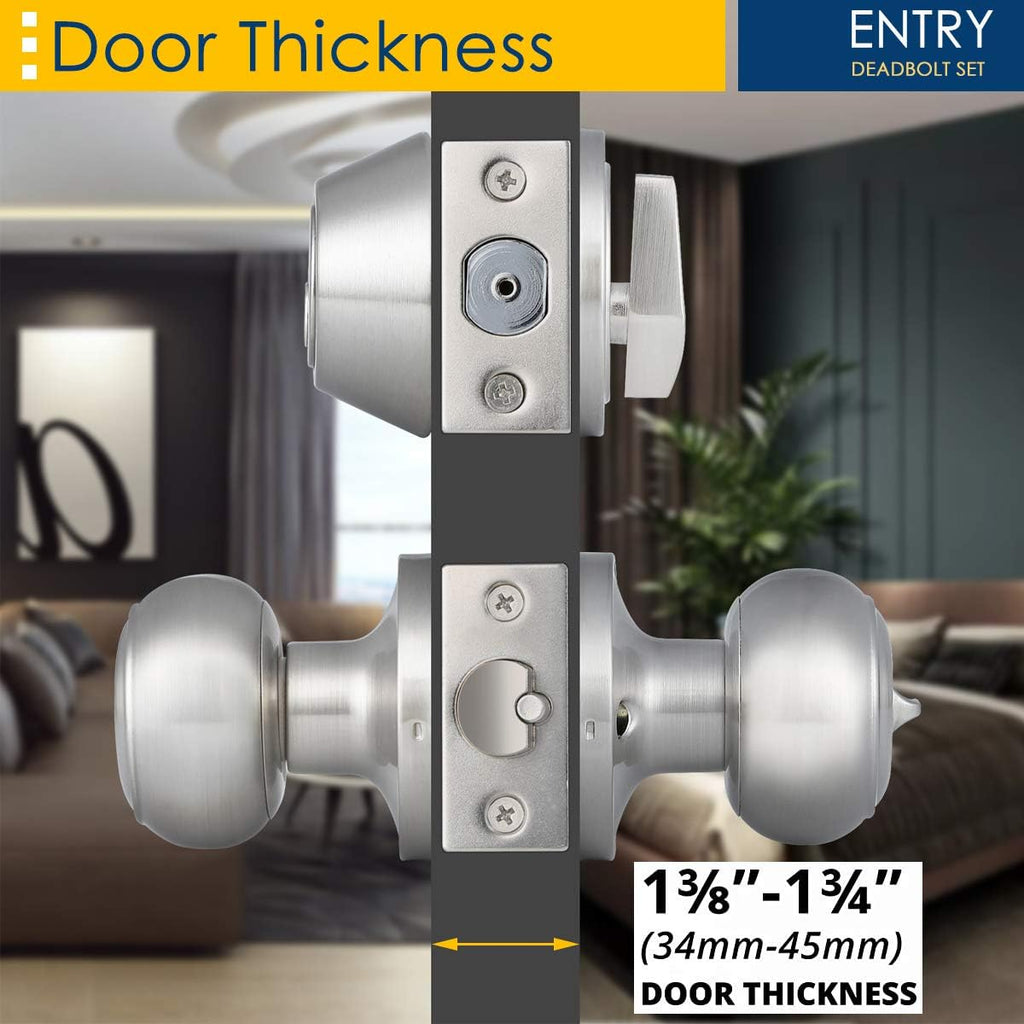 4 Pack Satin Nickel Entry Door Knob and Single Cylinder Deadbolt Combo Pack H28330