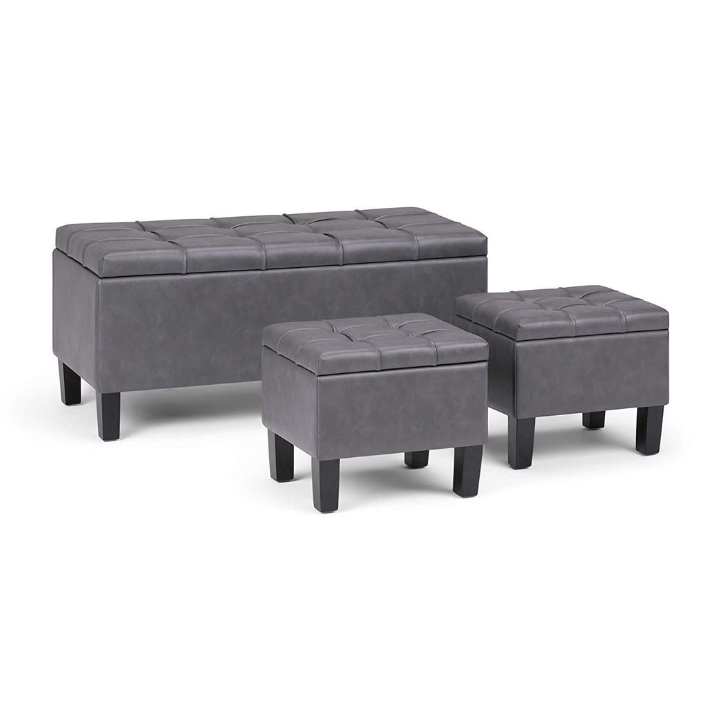 Stone Grey Faux Leather 3 Pc Storage Ottoman J585826