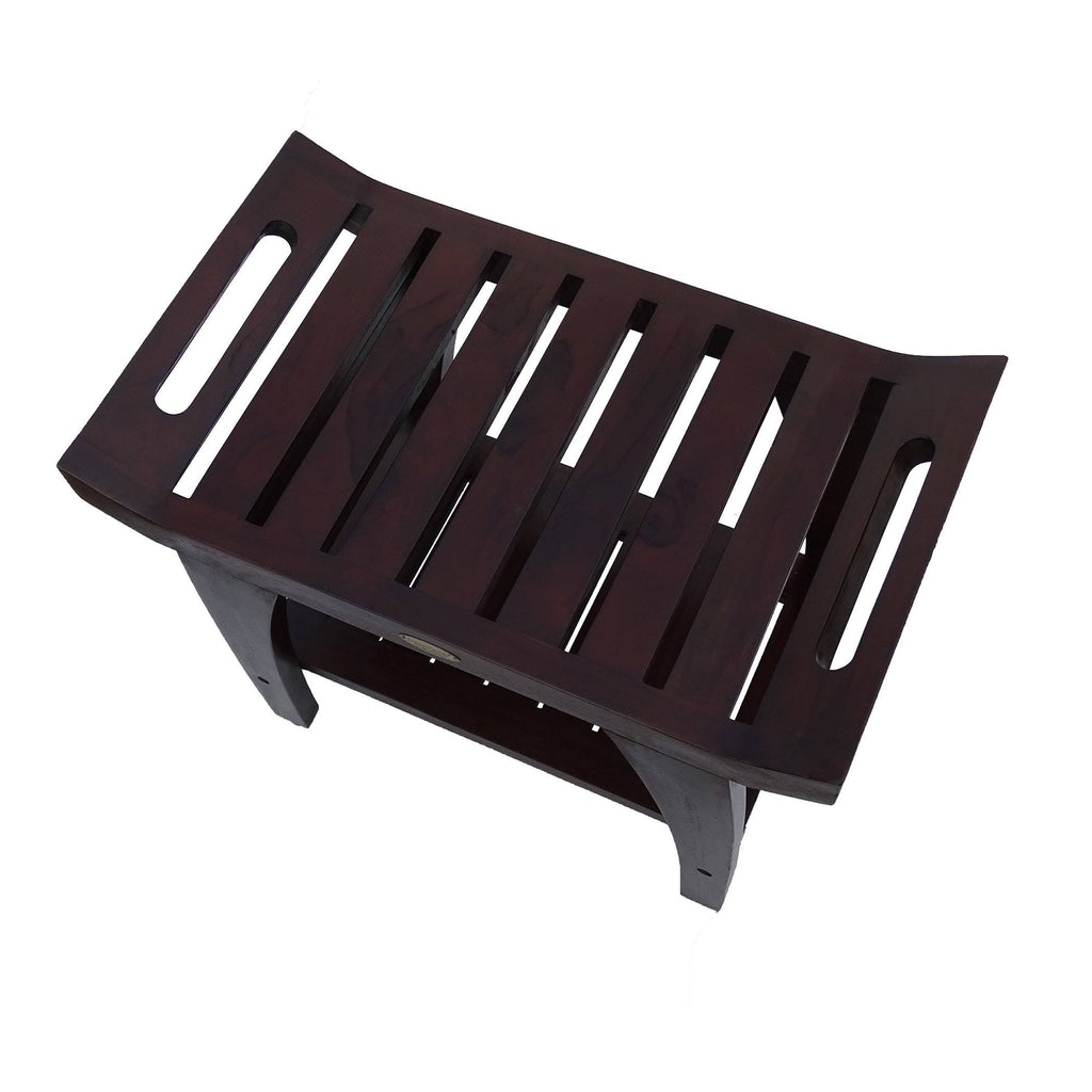 Woodland Brown Shower Bench with Storage Shelf and Arms K3898