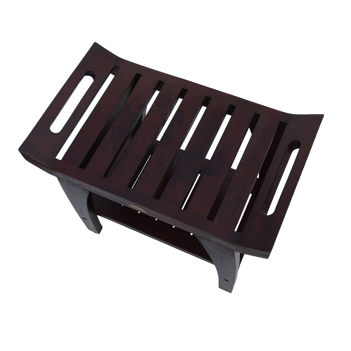 Woodland Brown Shower Bench with Storage Shelf and Arms K3898