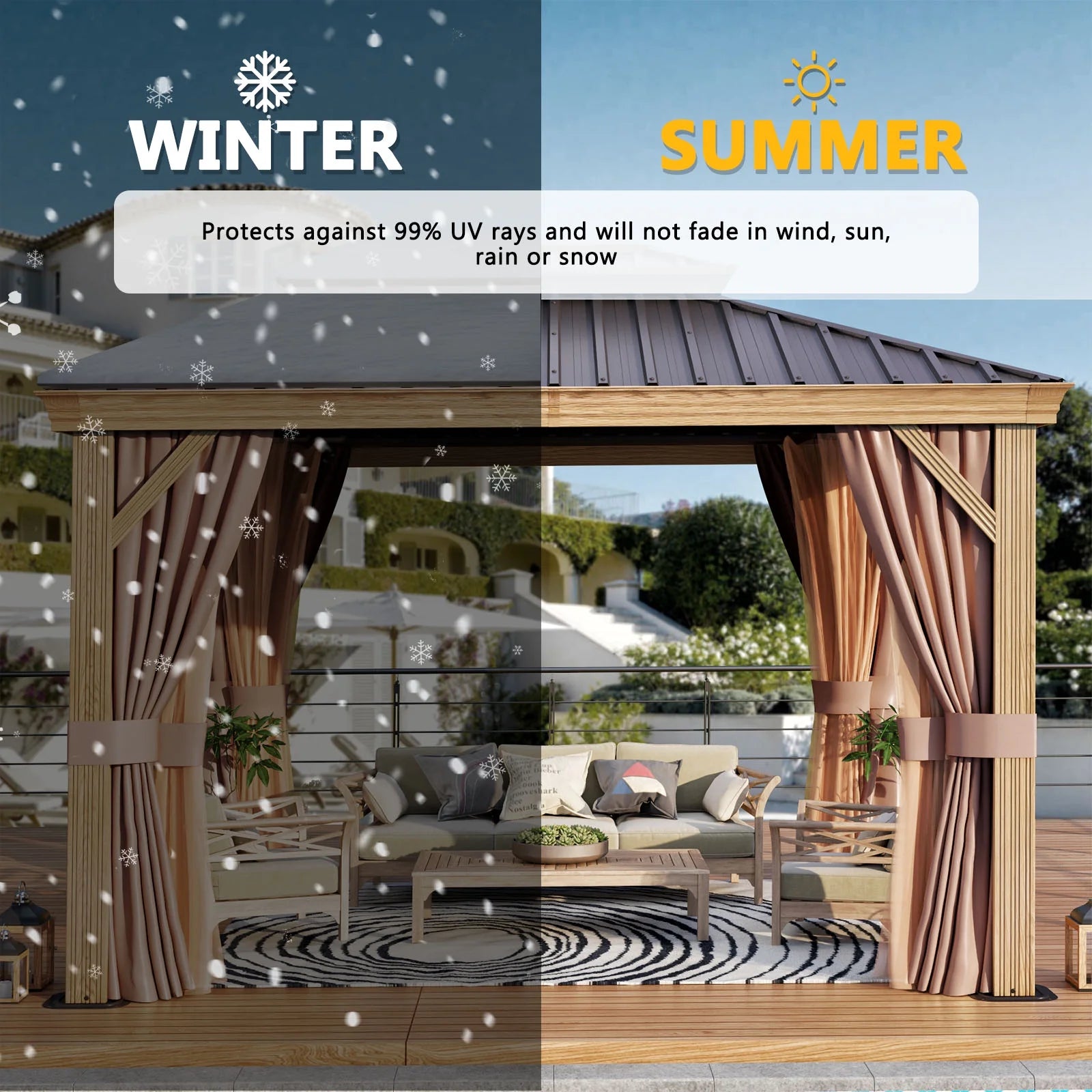 10x12FT Aluminum Frame Hardtop Gazebo with Netting and Curtains U510
