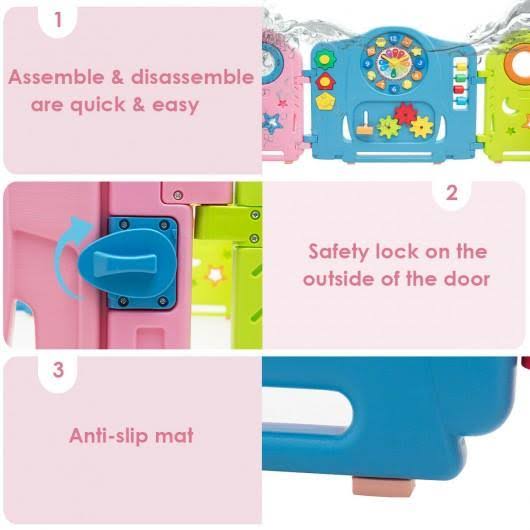 14 Panel Kids Activity Center Baby Playpen with Gate M5260