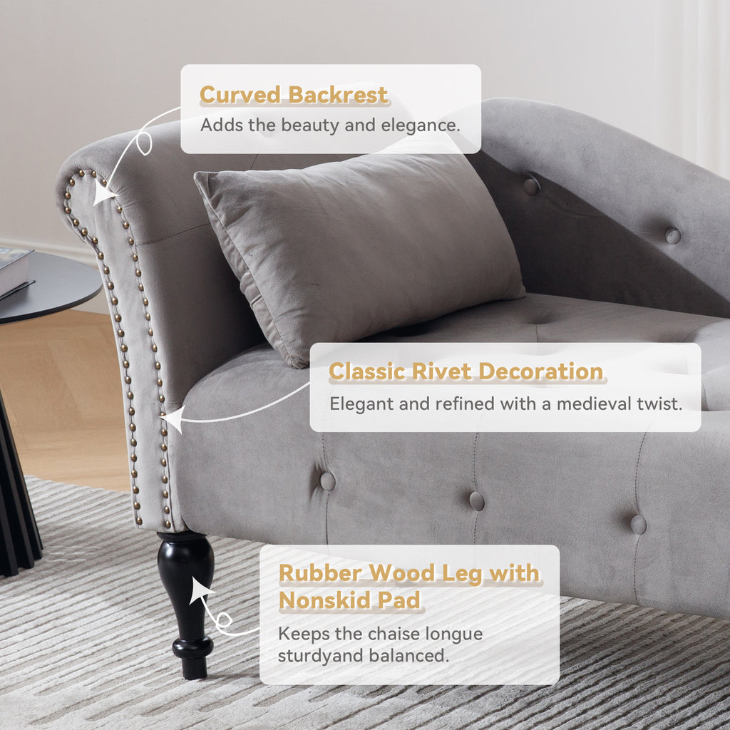 Tufted Velvet Chaise Lounge Chair with Nailhead Trim U467