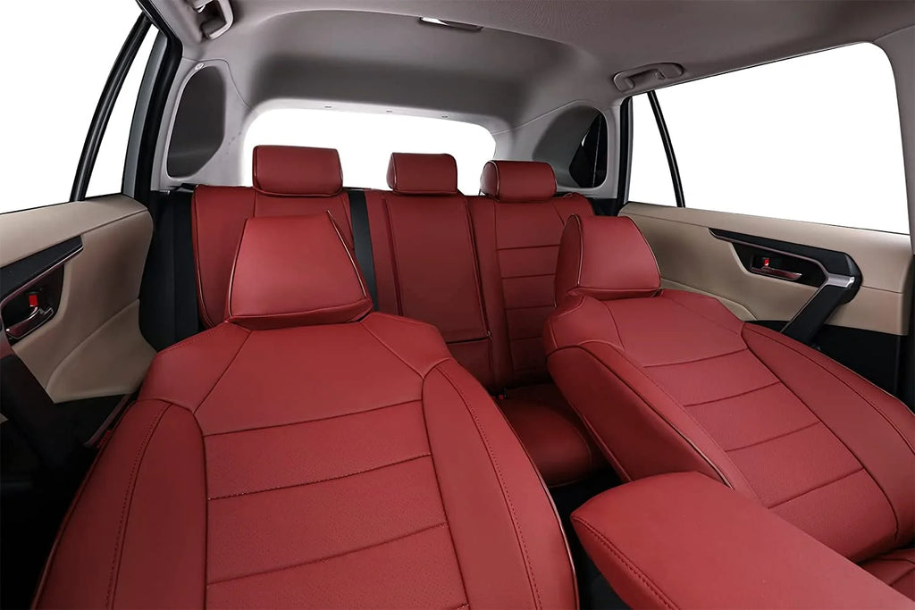 Burgundy Leather Full Set Car Seat Covers D3438
