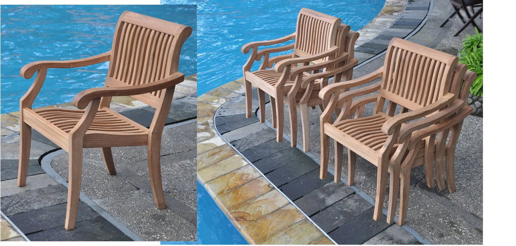 6 Seater 7 Pc Teak Dining Set with 6 Stacking Arm Chairs C6200