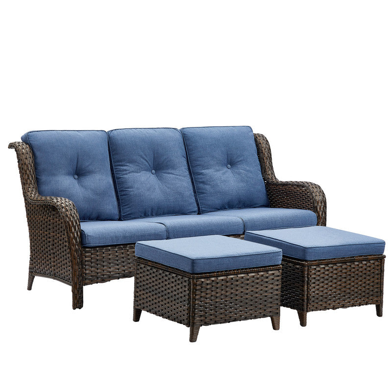 3-Piece Patio Conversation Set with Cushioned Sofa and Ottomans G665362
