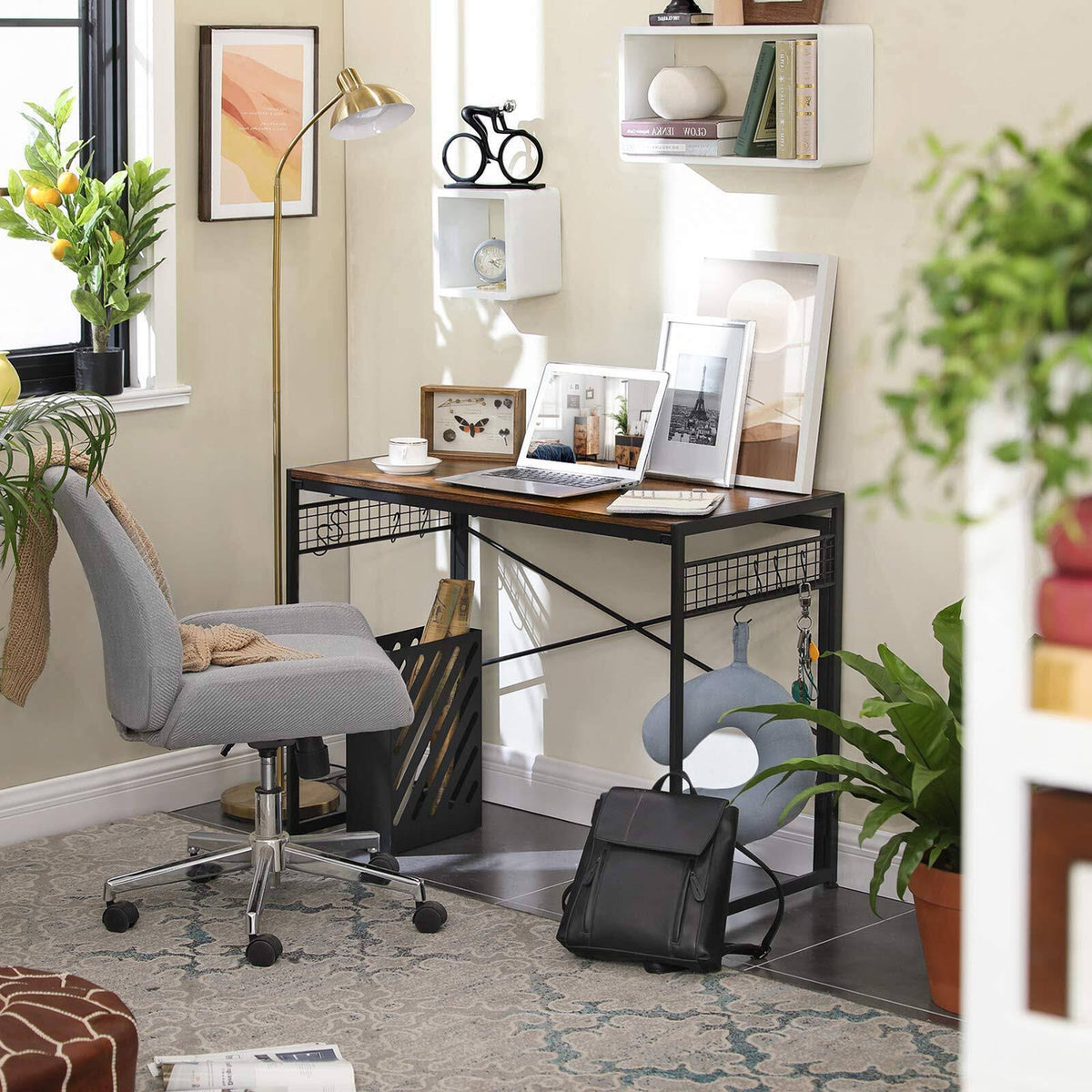 Black 39-Inch Folding Desk with 8 Hooks V433
