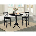 Black Rubberwood Solid Wood 3-Piece Bar Height Drop Leaf Dining Set E1463