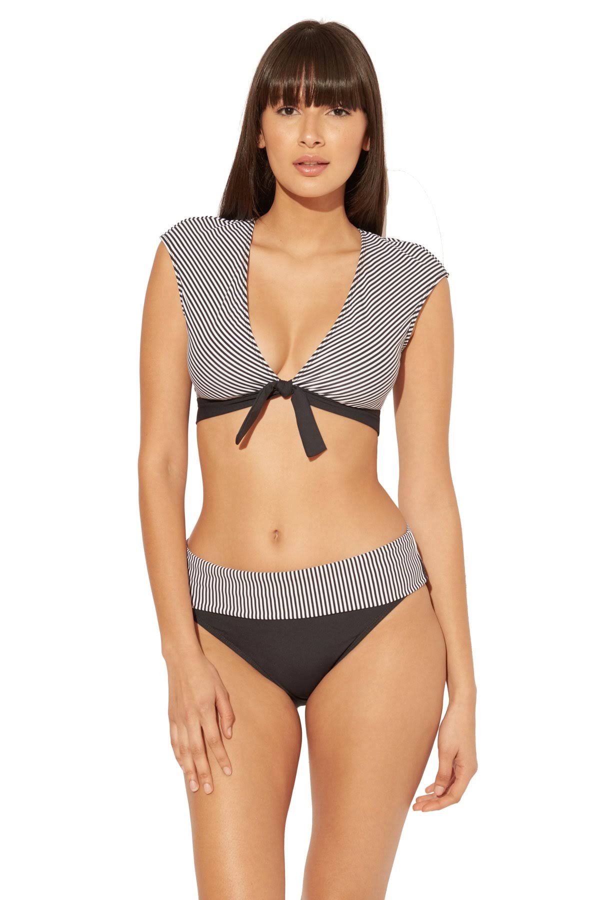 Black Tie Front Cap Sleeve Swim Top L2507