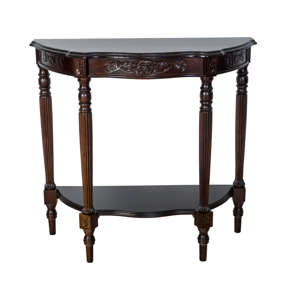 Brown Engraved Wooden Console Table with 1 Drawer L709