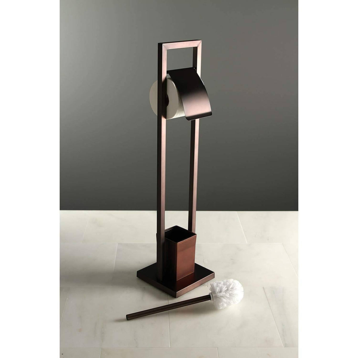 Polished Chrome Pedestal Toilet Paper Holder with Toilet Brush Holder F72429