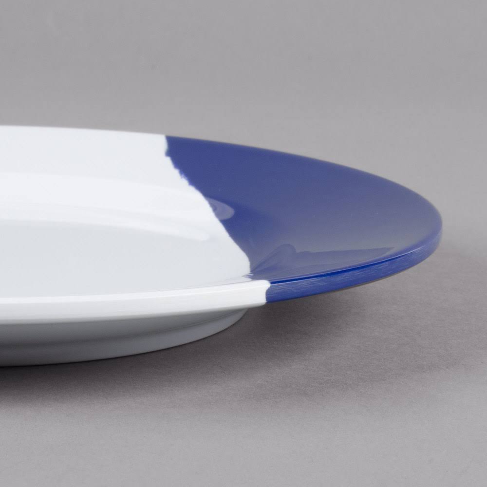 White Navy Blue Wide Rim Round Melamine Plate - 24/Case M83317
