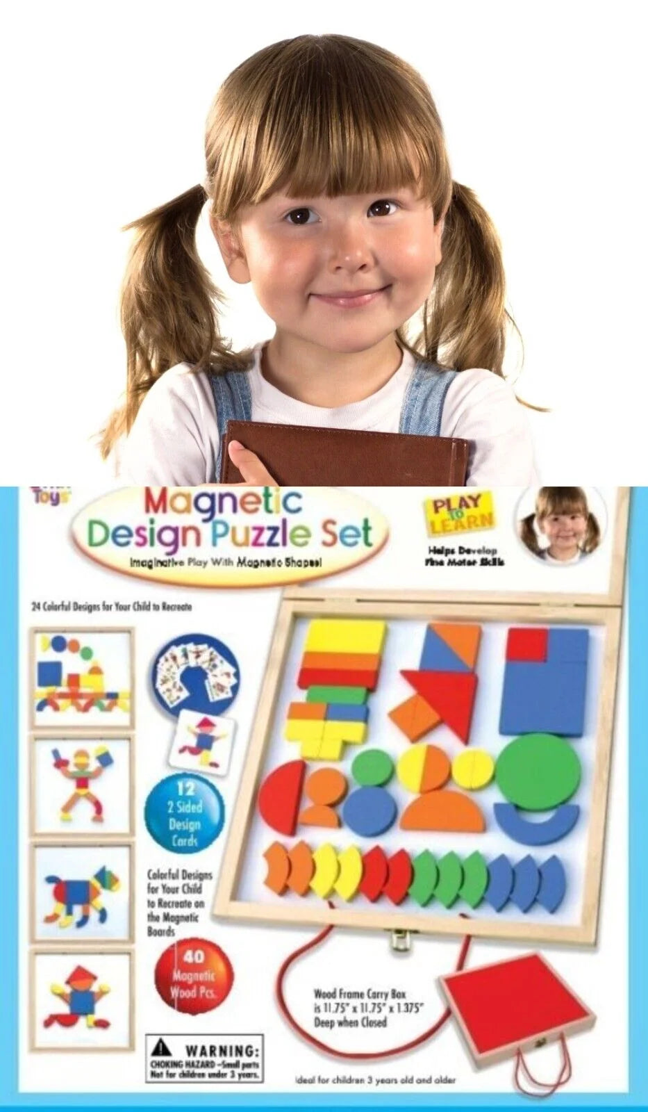 Magnetic Wooden Pattern Blocks Set with Carrying Case Q104