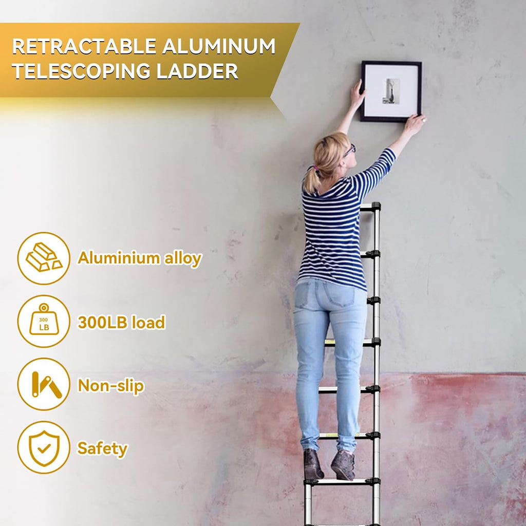 20.3FT Aluminum Telescoping Ladder with Triangle Stabilizers & Detachable Hooks, 330lbs Capacity M844