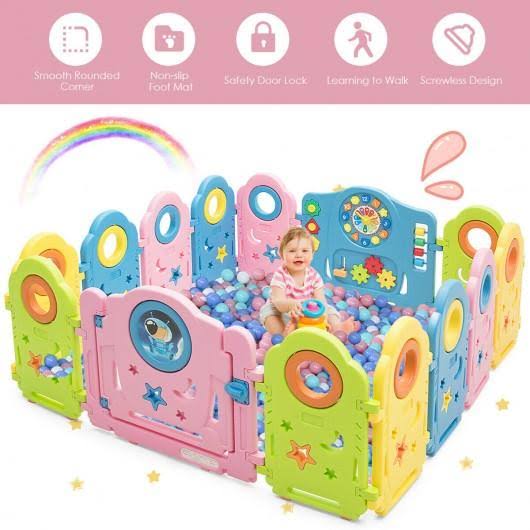 14 Panel Kids Activity Center Baby Playpen with Gate M5260