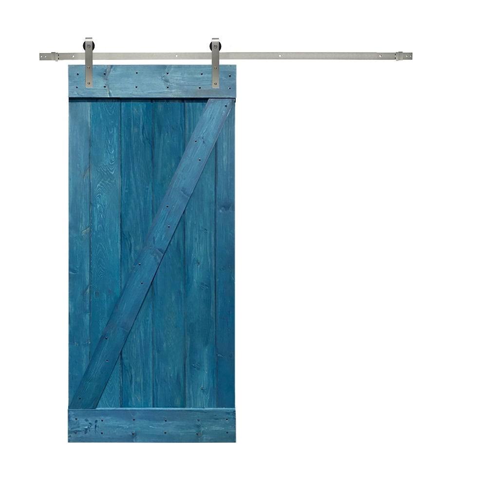 Weather Oak Stained Wood Interior Sliding Barn Door with Hardware Kit I421935