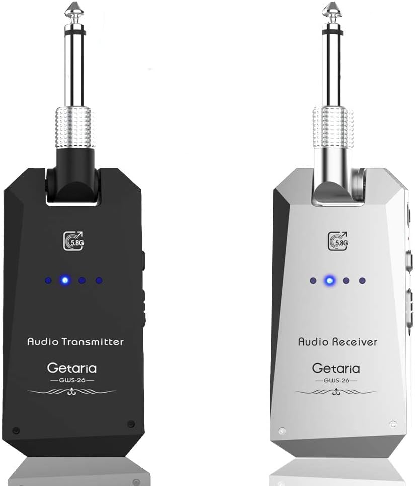 Wireless Guitar Transmitter Receiver Set 5.8GH 4 Channels for Electric Bass Guitar Cordless Guitar Amplifier Guitar Cable Jack Pack of 2 E8439