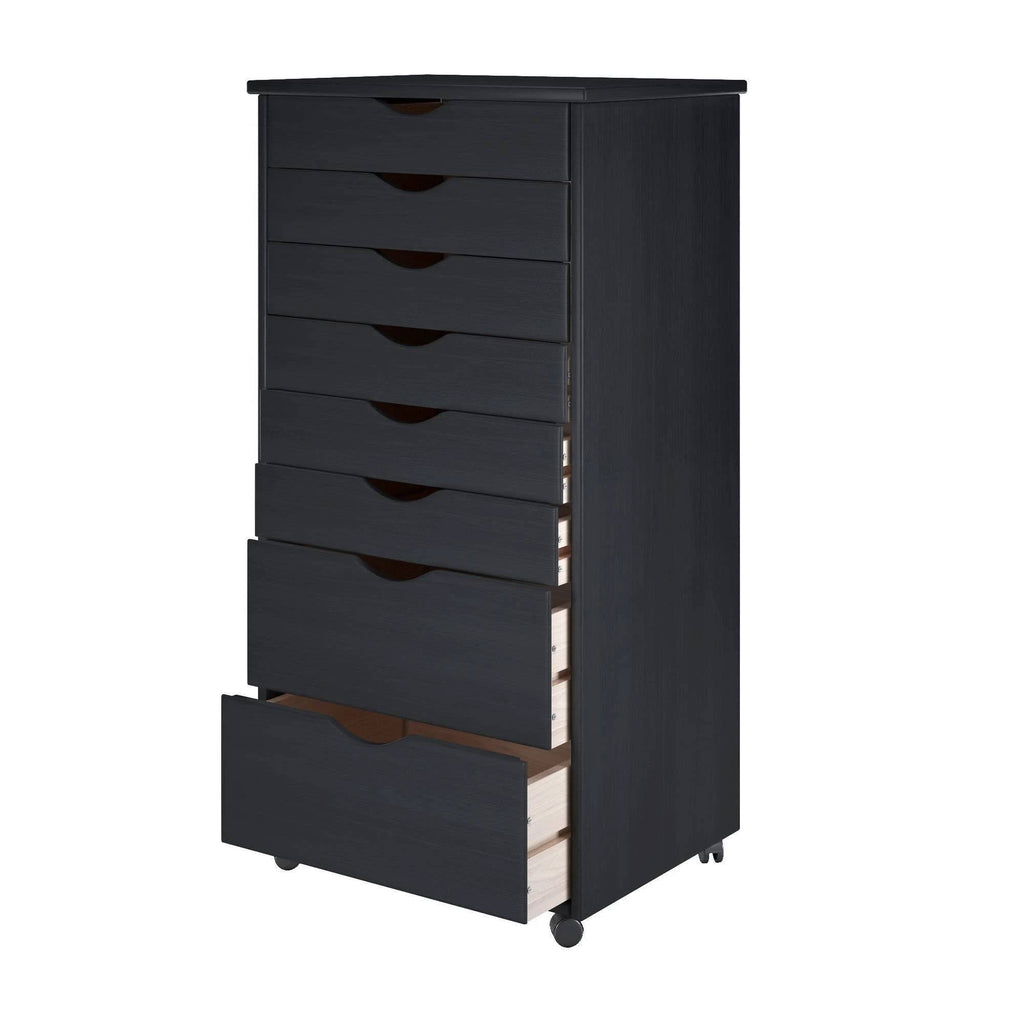 6+2 Drawer Wide Roll Cart - Black J858