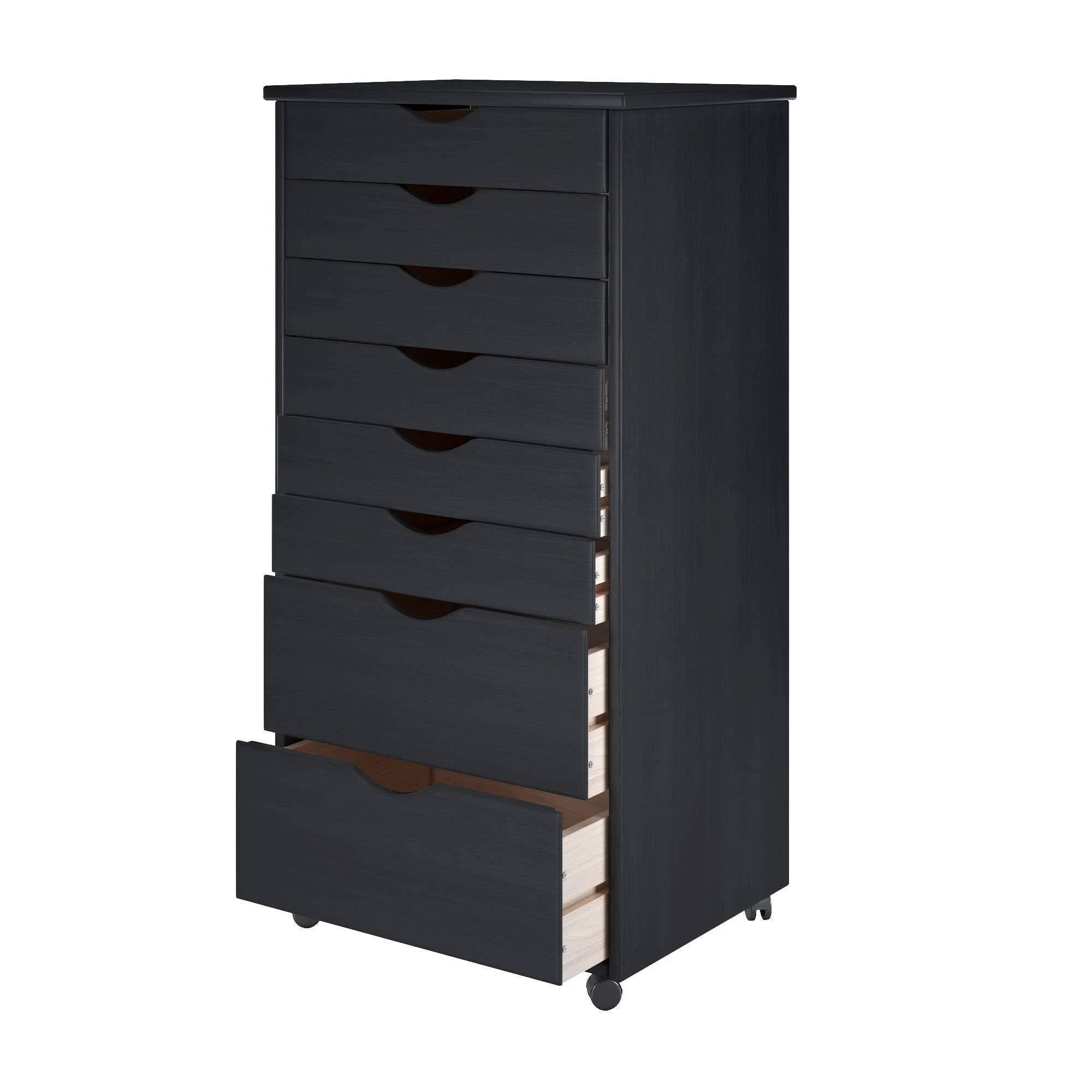 6+2 Drawer Wide Roll Cart - Black J858