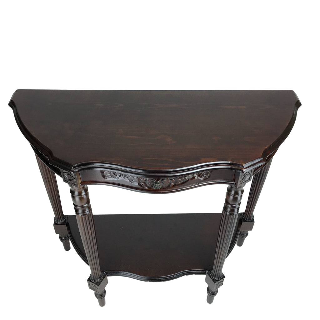 Brown Engraved Wooden Console Table with 1 Drawer L709