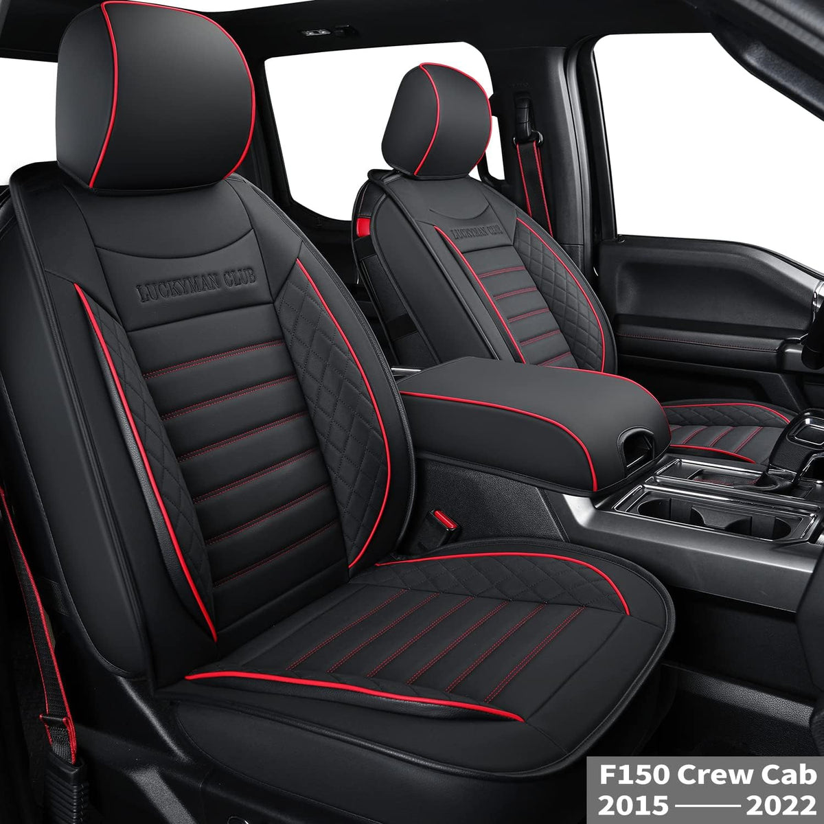 F150 Crew Cab Seat Covers with Faux Leather (Black & Red) V55737