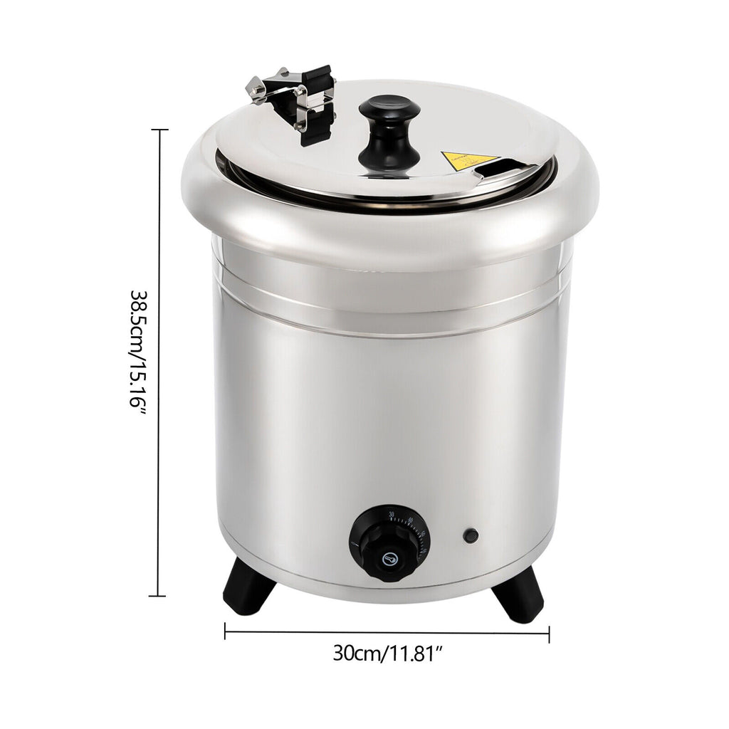 10L 400W Commercial Electric Soup Warmer Pot Stainless Steel Countertop Food Kettle with Lid N474091