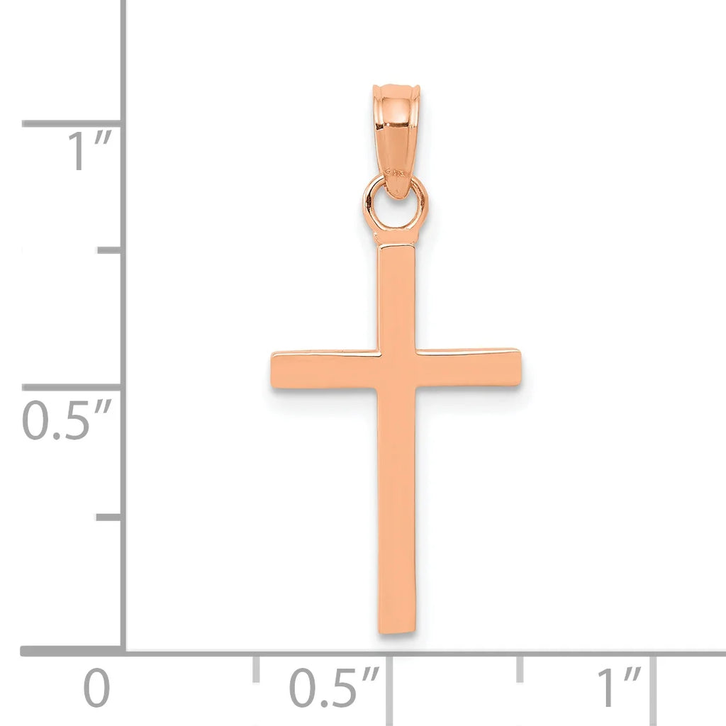 14K Rose Gold Polished Cross Pendant With 14K Yellow Gold Rope Chain 16" Z69228