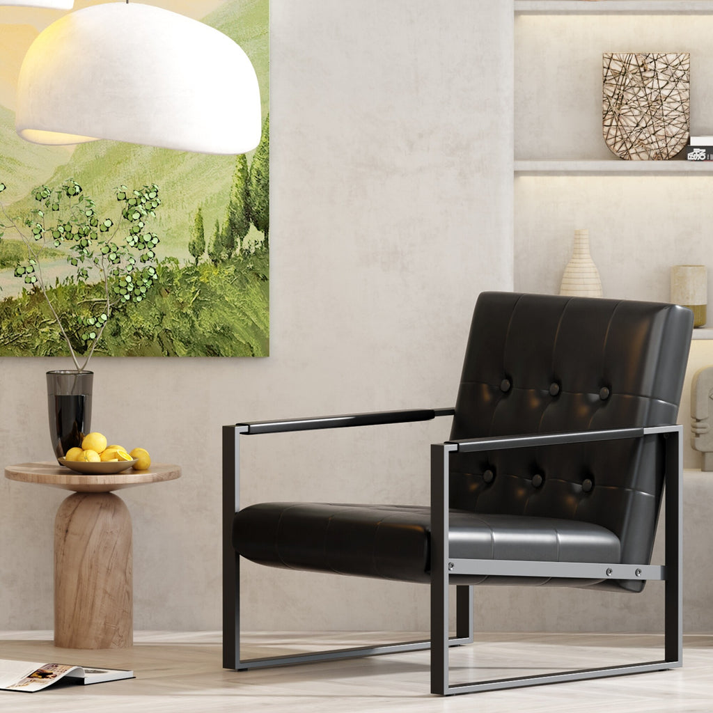Black Faux Leather Accent Chair with Steel Frame F391861