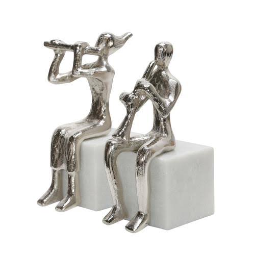Metal Musicians on Marble Base Silver - Set of 2 F711