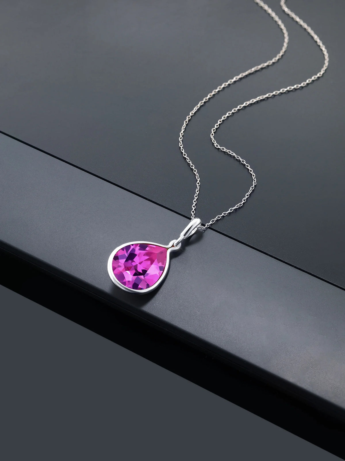 Pink Created Sapphire Pendant Necklace with 18 inch Silver Chain C379