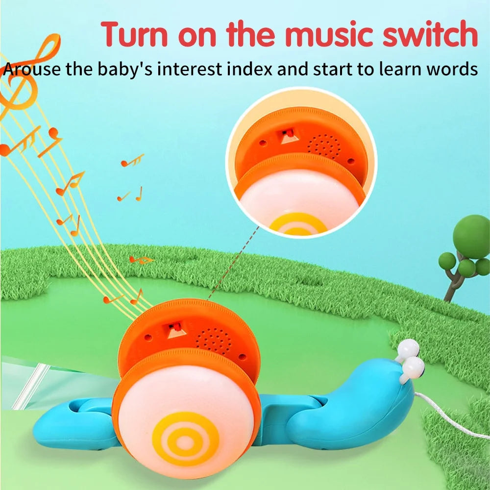 Colorful Light Music Push Pull Walking Snail Toddler Toy W7397
