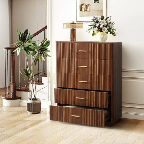 Walnut 5 Drawers Wooden Dresser R245165