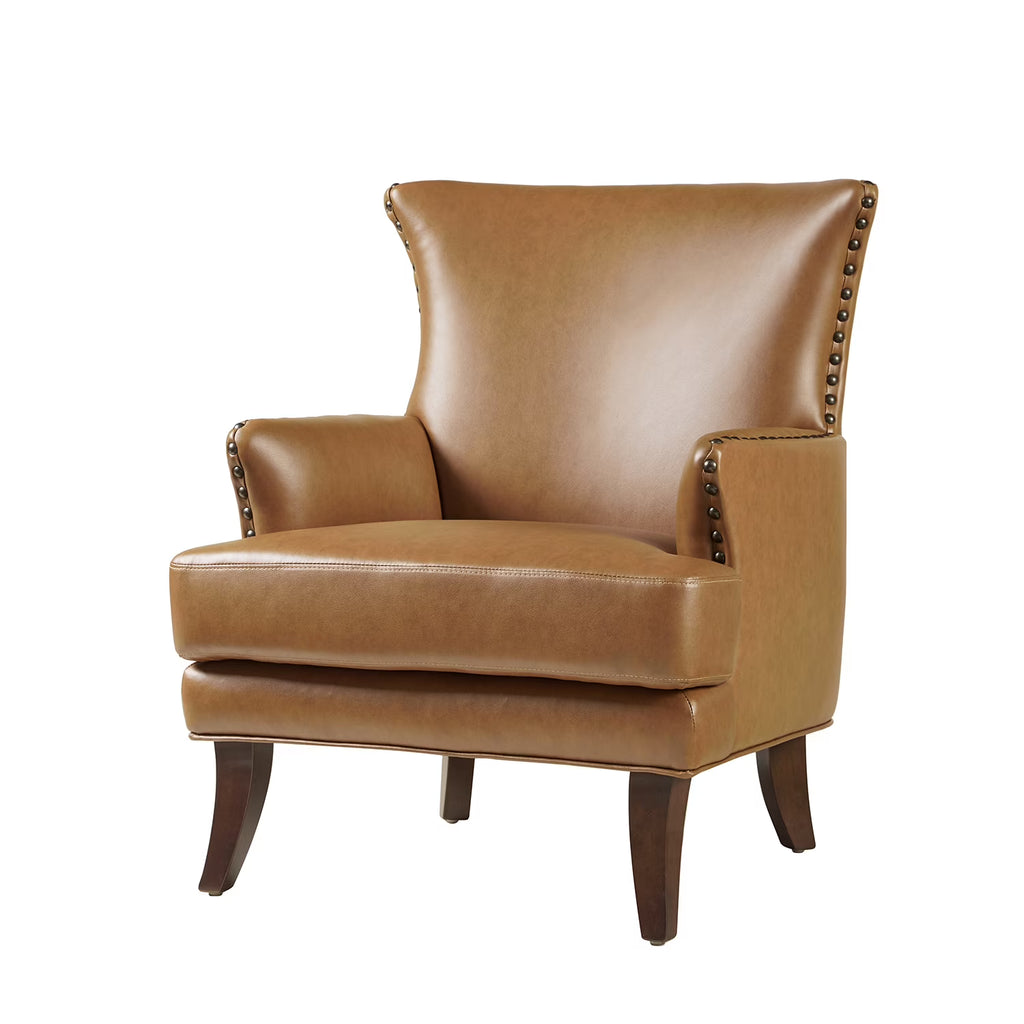 Camel Leather Upholstered Accent Chair Wood Leg C79124
