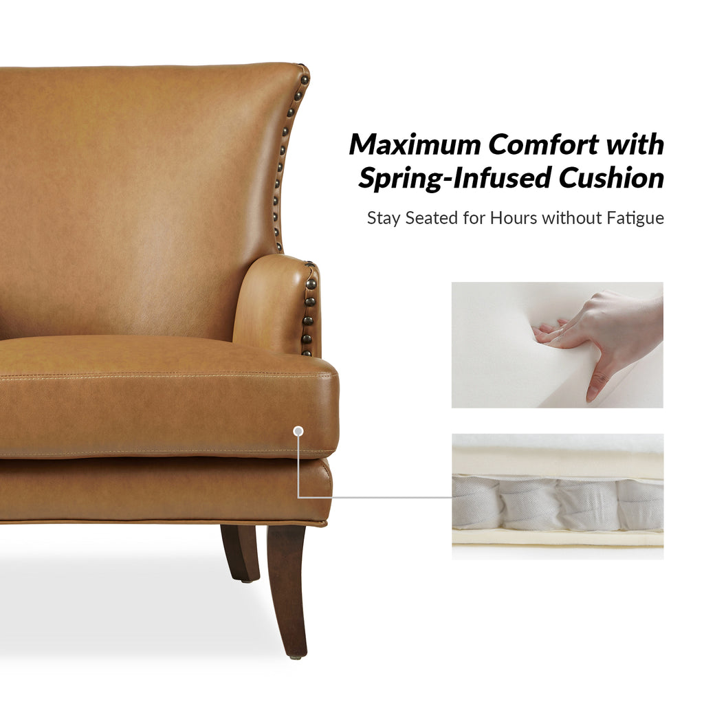 Camel Leather Upholstered Accent Chair Wood Leg C79124