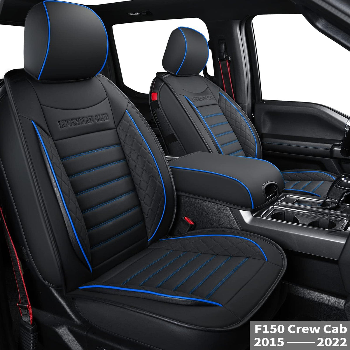 F150 Crew Cab Seat Covers with Faux Leather (Black & Red) V55737