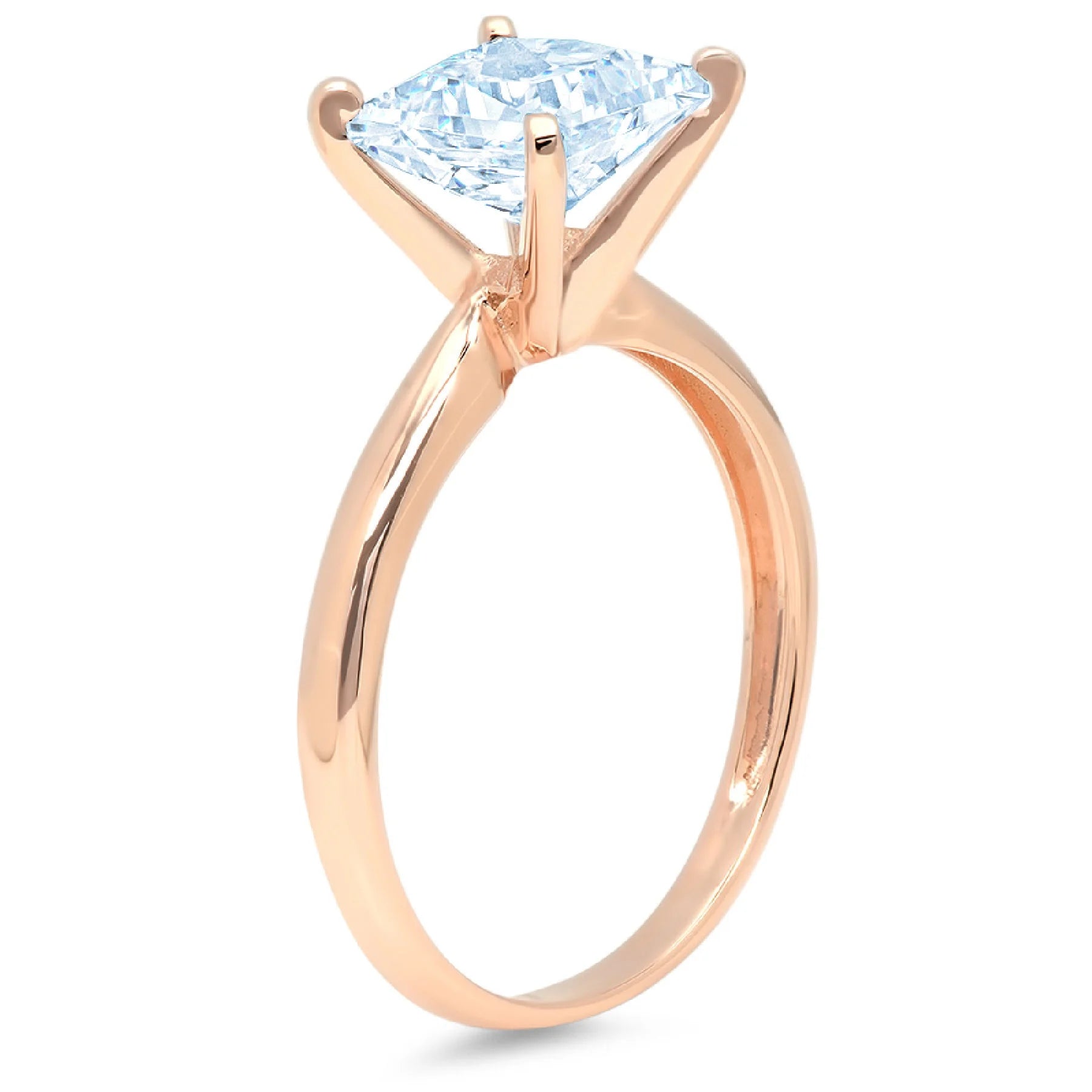 14k Rose Gold Princess Cut Blue Simulated Diamond Ring Size 11 F202
