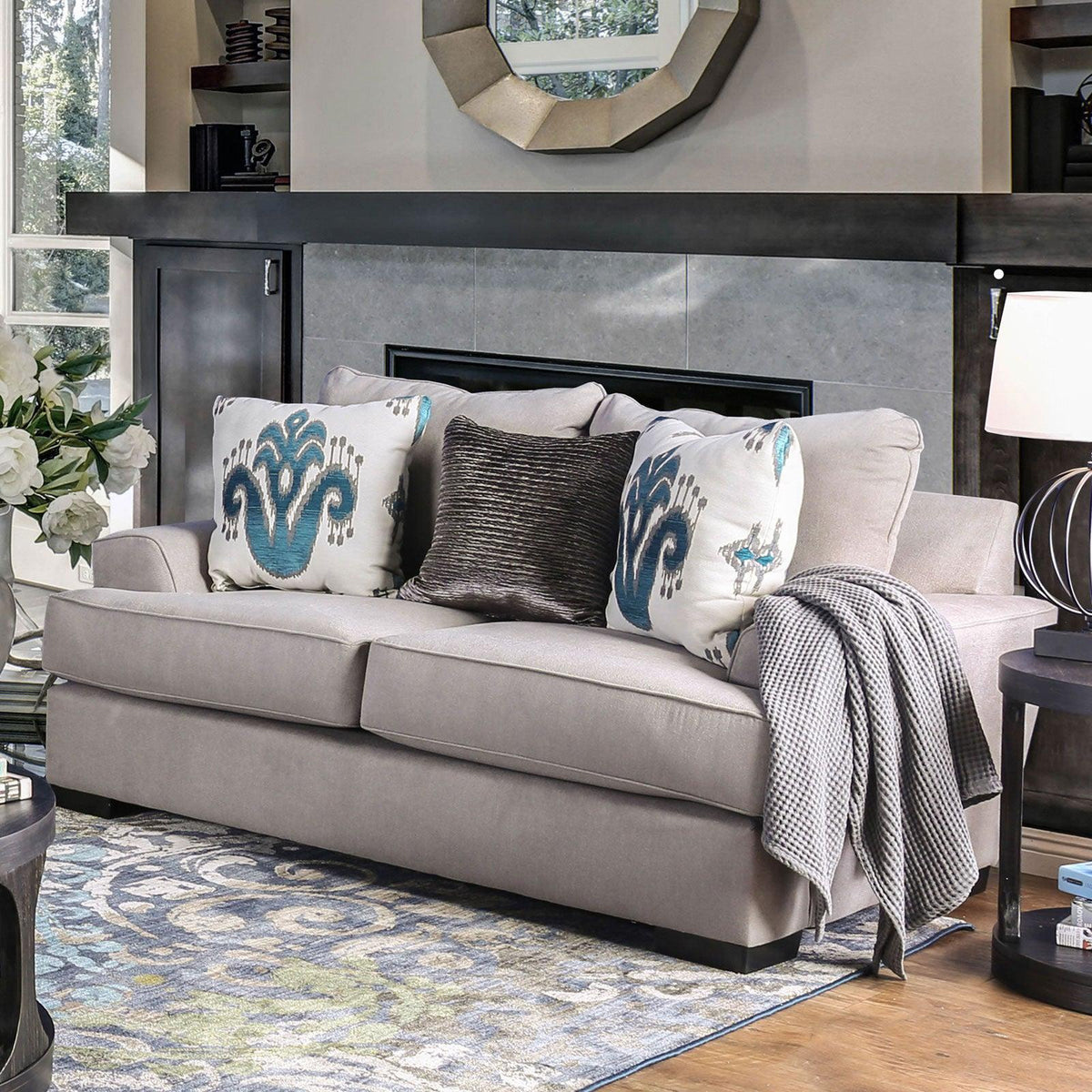 Gray & Silver Chenille Sofa and Loveseat Y973