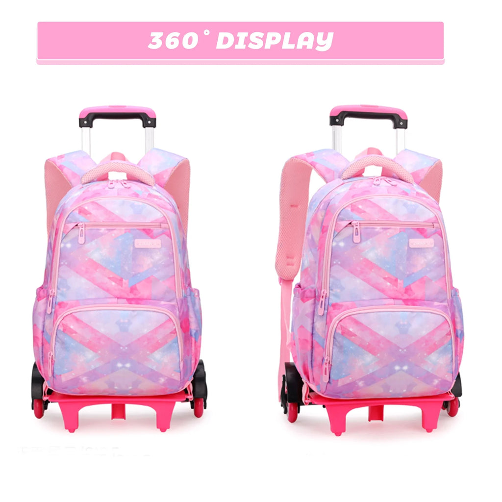 Pink Rolling Wheeled School Backpack O108932