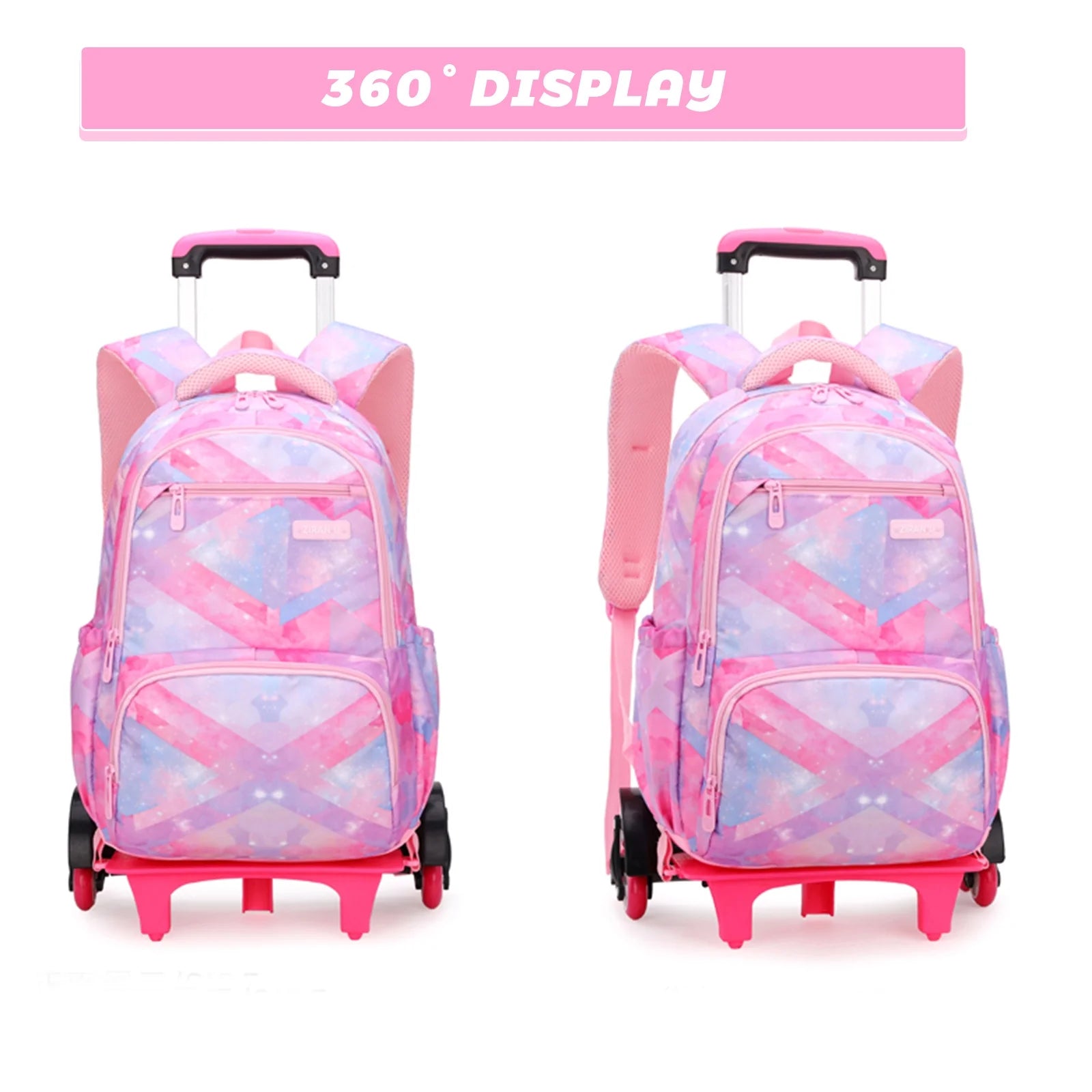 Pink Rolling Wheeled School Backpack O108932