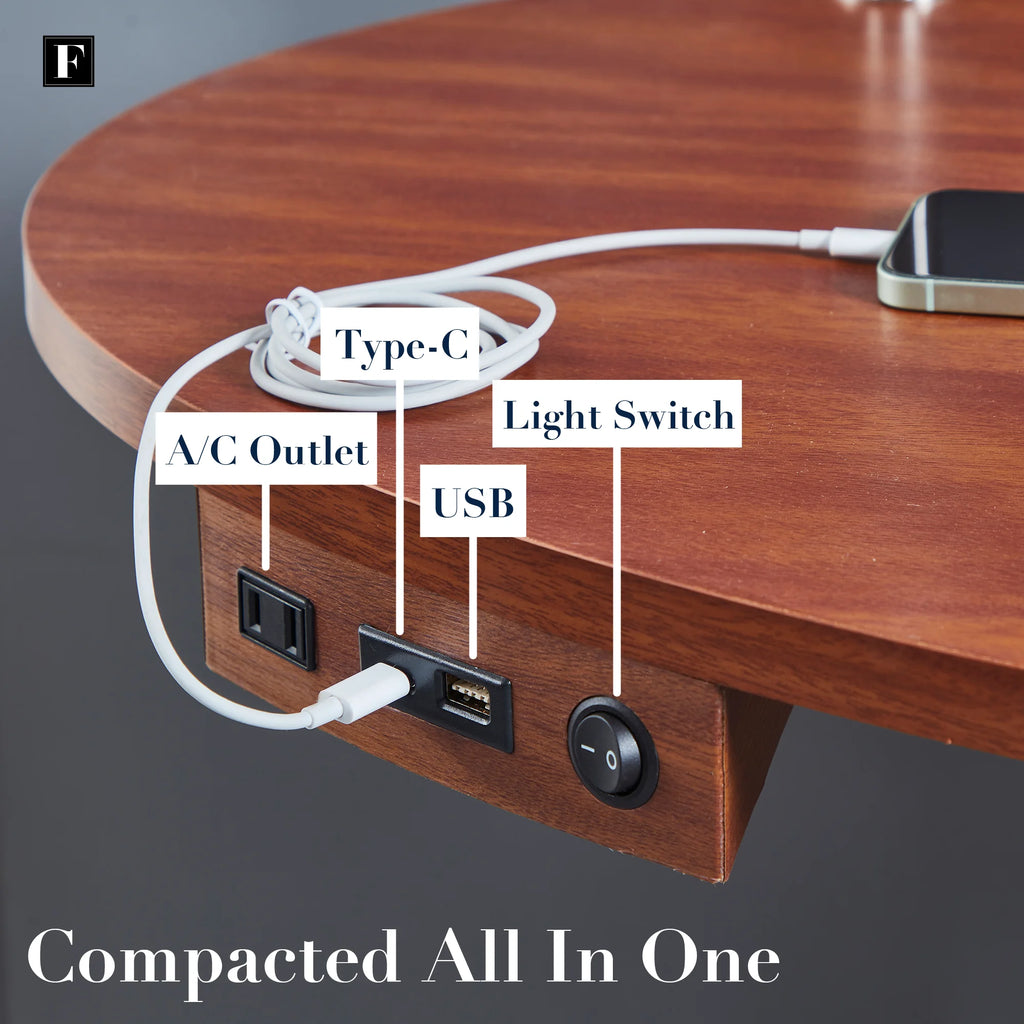 Oval Desk with USB-C Charging Station, 45.5", Walnut P898547