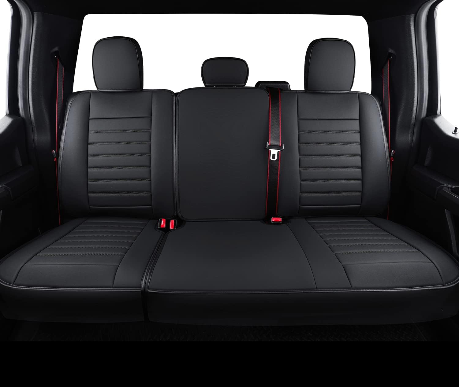 F150 Crew Cab Seat Covers with Faux Leather (Black & Red) V55737