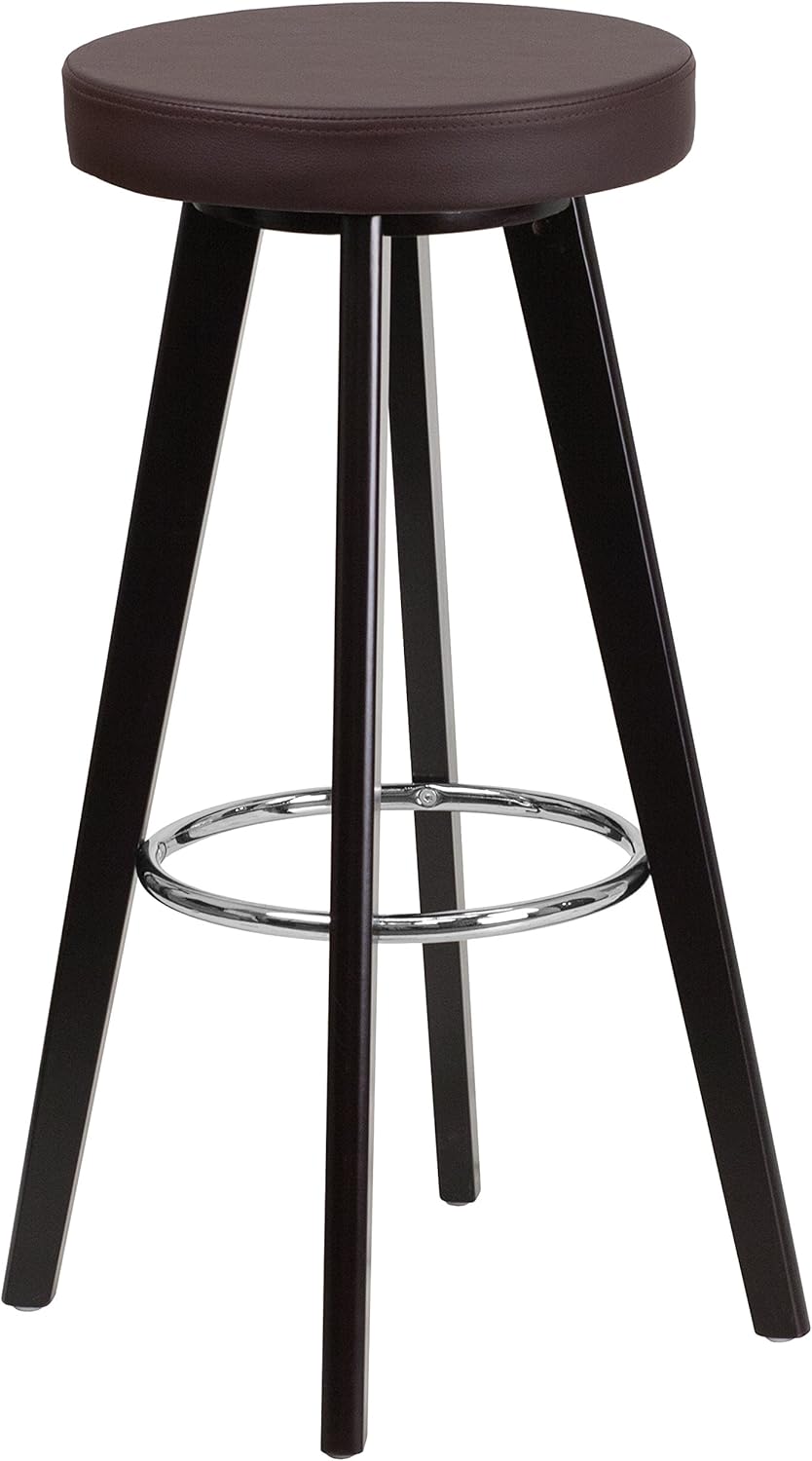 Cappuccino Wood Barstool with Black Vinyl Seat D107