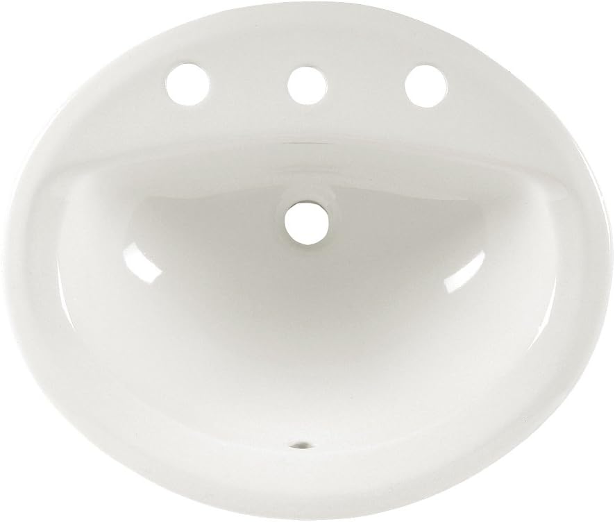 White Oval Drop-In Bathroom Sink with 3 Faucet Holes T83631